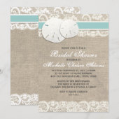 Strand rustieke jute kant bruids douche uitnodigin kaart (Voorkant / Achterkant)