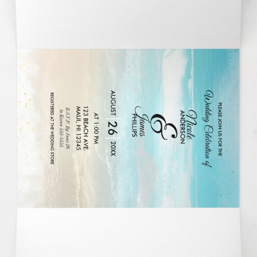 Strand Rustieke Kust Trifold Wedding Programma (Binnenkant midden)