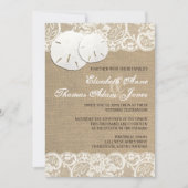 Strand Rustieke Warme Burlap Kant Bruiloft Uitnodi Kaart (Voorkant)