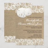 Strand Rustieke Warme Burlap Kant Bruiloft Uitnodi Kaart (Voorkant / Achterkant)