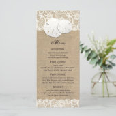 Strand Rustieke Warme Burlap Lace Menu Kaart (Staand voorkant)