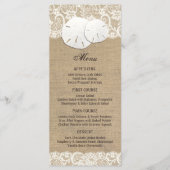 Strand Rustieke Warme Burlap Lace Menu Kaart (Voorkant)