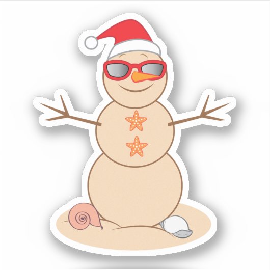 Strand Sand Sneeuwman in Santa Hat Sticker (Voorkant)