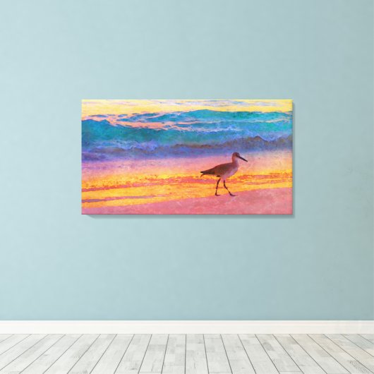 Strand Sandpiper bij zonsondergang Canvas Afdruk (Insitu (Houten vloer))