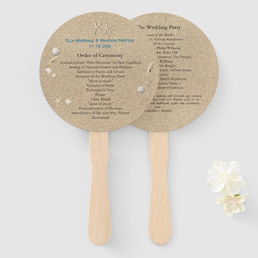 Strand Sandy Toes Salty Kisses Trouwprogramma Fan Handwaaier (Voorkant en achterkant)