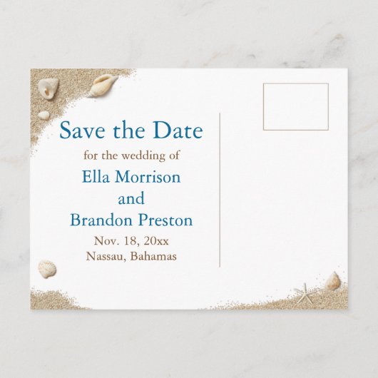 Strand Sandy Toes Zoute Kusjes Foto Save the Date Aankondigingskaart (Achterkant)
