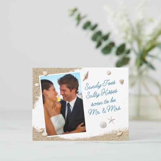 Strand Sandy Toes Zoute Kusjes Foto Save the Date Aankondigingskaart (Staand voorkant)