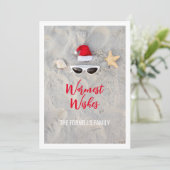 Strand Santa Hat Kerstmis in juli Feestdagenkaart (Staand voorkant)