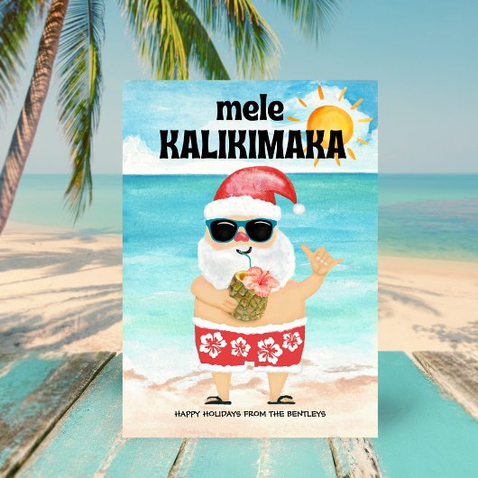 Strand Santa Hawaiian Mele Kalikimaka Kerstmis Feestdagenkaart