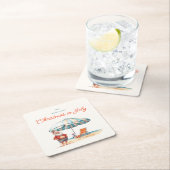 Strand Santa Waterverf Kerstmis in juli Party BBQ Kartonnen Onderzetters (Insitu)