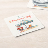 Strand Santa Waterverf Kerstmis in juli Party BBQ Kartonnen Onderzetters (Schuin)