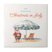Strand Santa Waterverf Kerstmis in juli Party BBQ Tegeltje (Voorkant)