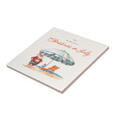 Strand Santa Waterverf Kerstmis in juli Party BBQ Tegeltje (Zijkant)