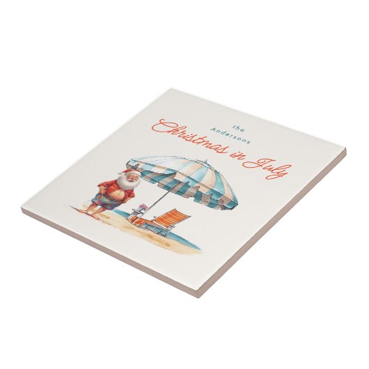 Strand Santa Waterverf Kerstmis in juli Party BBQ Tegeltje (Zijkant)