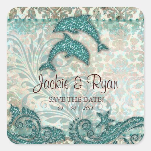 Strand Save Datum Bruiloft Stickers Dolfijnen (Voorkant)