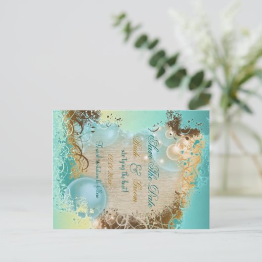 strand "Save the date" bruiloft thema elegant Aankondigingskaart (Staand voorkant)