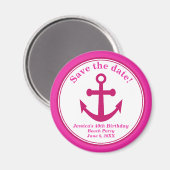 Strand Save the Date Magnet Roze Anker Verjaardag (Voorkant / Achterkant)