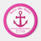 Strand Save the Date Magnet Roze Anker Verjaardag (Voorkant)
