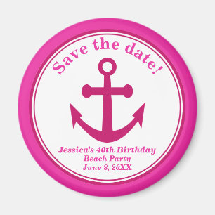Strand Save the Date Magnet Roze Anker Verjaardag