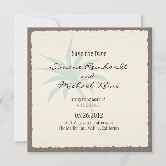 Strand Save the Date met Palmboom (Voorkant)