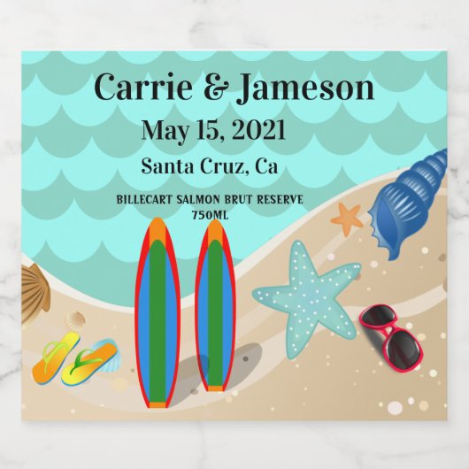 Strand Scène Bruiloft Mousserende Wijn Label Sparkling Wijnetiket (Enkel label)