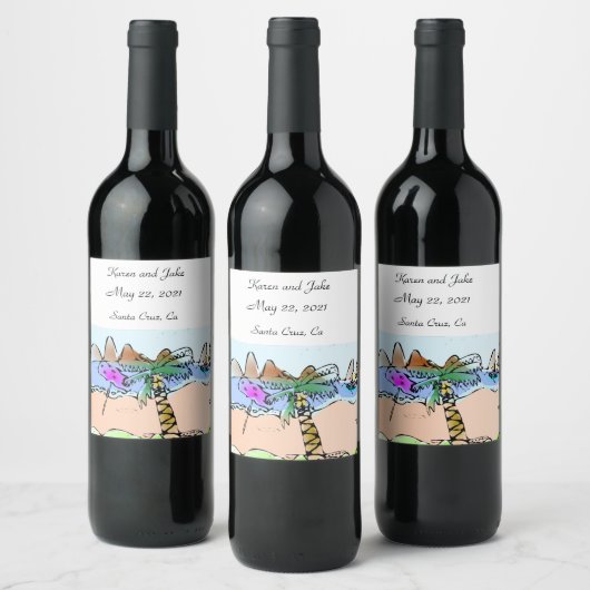 Strand Scène Bruiloft Wijn Label Wijn Etiket (Flessen)