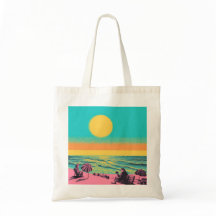 Strand scene canvas tas, retro canvas tas.