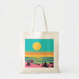 Strand scene canvas tas, retro canvas tas. tote bag