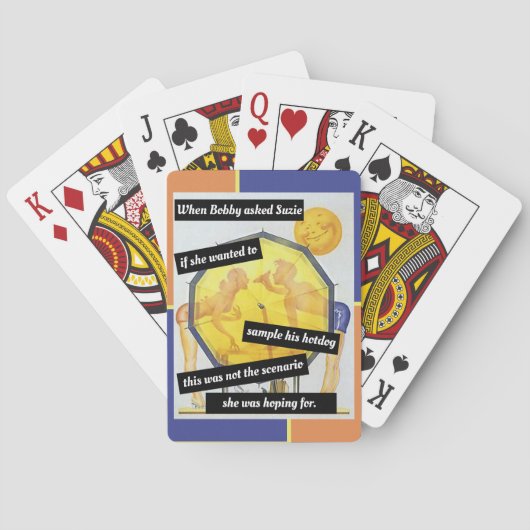  strand scene, koppel achter de paraplu, grappig pokerkaarten (Achterkant)