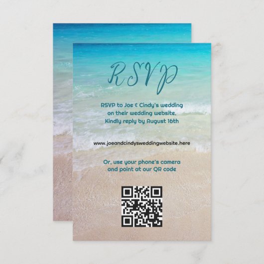 Strand Scene QR code Website RSVP Enclosure Kaart (Voorkant / Achterkant)