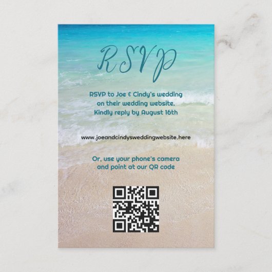 Strand Scene QR code Website RSVP Enclosure Kaart (Voorkant)