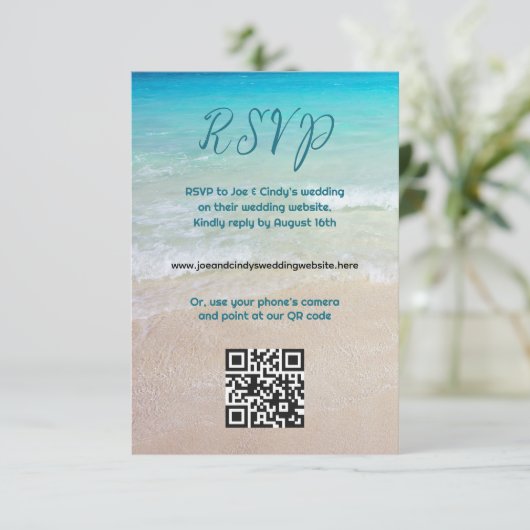 Strand Scene QR code Website RSVP Enclosure Kaart (Staand voorkant)
