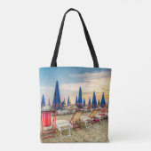 Strand Scene Stoelen en Paraplu's Canvas tas (Achterkant)
