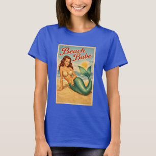 Strand Schatje Pin-Up Zeemeermin Kunst Retro Kustl T-shirt