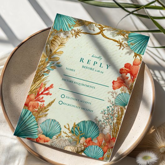 Strand Schelp Botanische Trouw RSVP Kaartje
