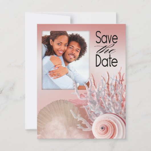 Strand Schelp Droom Datum pink Save The Date (Voorkant)