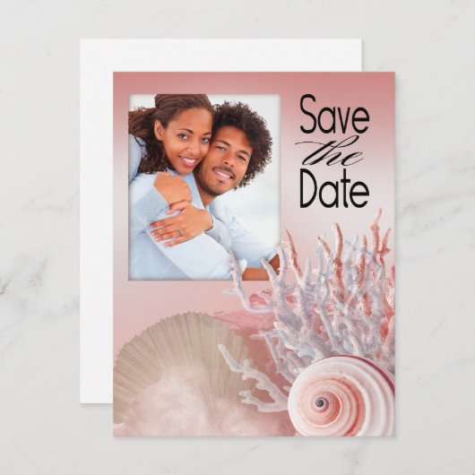 Strand Schelp Droom Datum pink Save The Date (Voorkant / Achterkant)