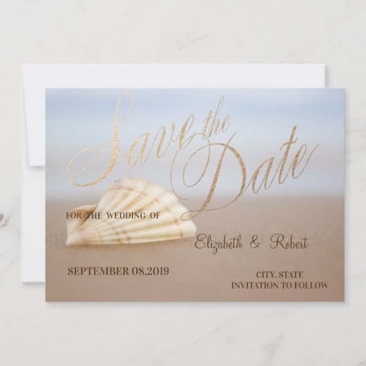 Strand Schelp, Hartjes Bewaar de Datum Save The Date (Voorkant)