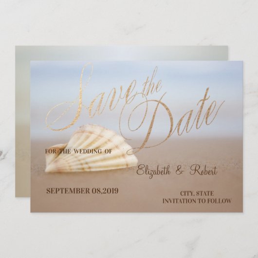 Strand Schelp, Hartjes  Save The Date (Voorkant / Achterkant)