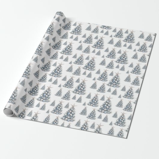 Strand Schelp Kerstboom Patroon Cadeaupapier (Uitgerold)