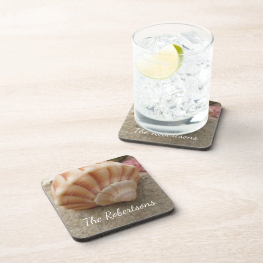 Strand Schelp Kust Familie Naam Bier Onderzetter (Rechterzijde)