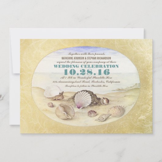  strand schelpen bruiloft uitnodiging (Voorkant)