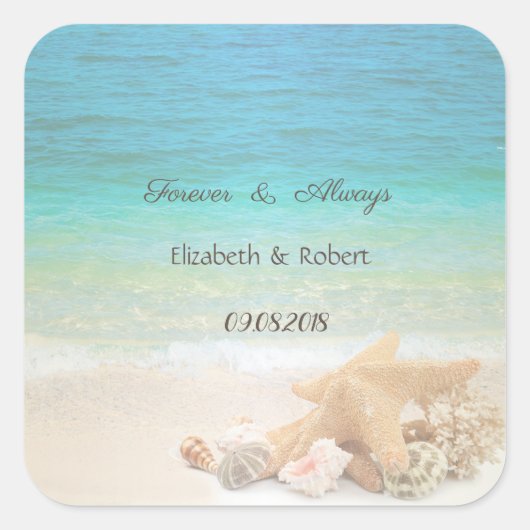 Strand Schelpen Bruiloft Vierkante Sticker (Voorkant)