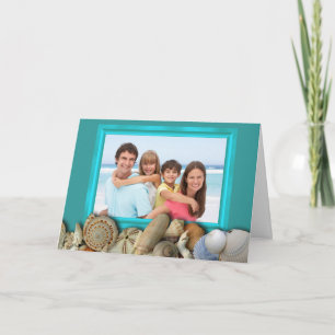 Strand Schelpen Familie Fotolijst Vakantiekaarten Feestdagen Kaart