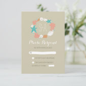 strand schelpen krans bruiloft RSVP kaarten (Staand voorkant)