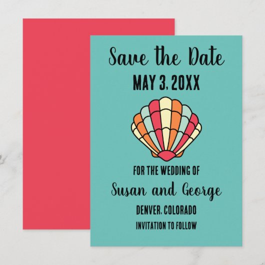 Strand Schelpen Nautilus  Bewaar de datum uitnodig Save The Date (Voorkant / Achterkant)