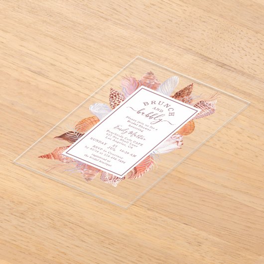 Strand Schelpen Waterverf Kust Chic Bruiloft Acryl Uitnodigingen (Laagn)
