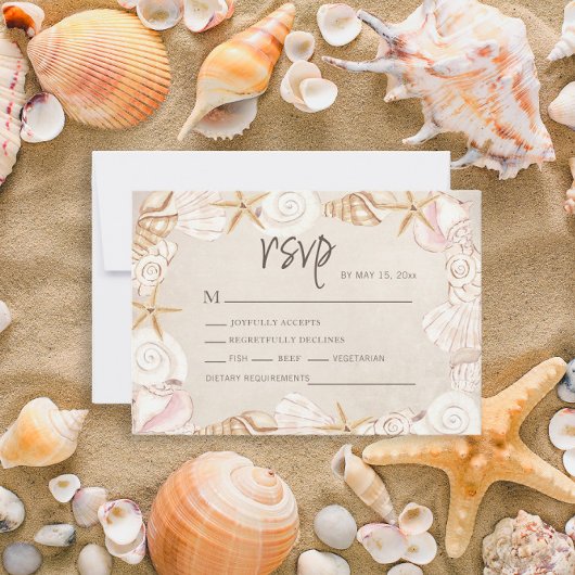 Strand Schelpen Zand Bruiloft RSVP Kaartje