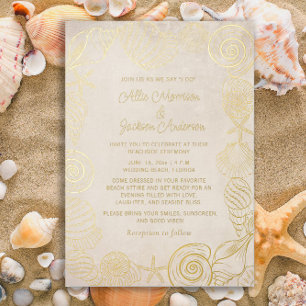 Strand Schelpen Zand Zee Bruiloft Folie Feestdagenkaart