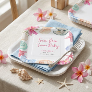 Strand Schelpen Zeer binnenkort Baby Shower Papieren Bordje
